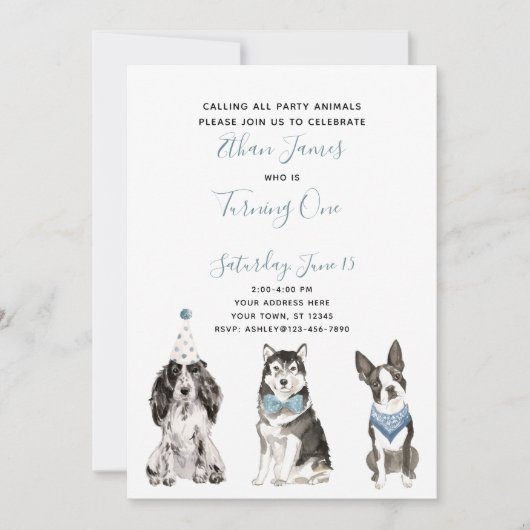 白黒ブルードッグボーイの誕生日パーティー 招待状 (正面)