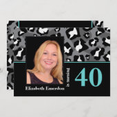 白黒ブルーヒョウ印刷40th誕生日の写真 招待状 (正面/裏面)