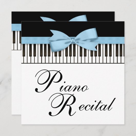 白黒ブルーピアノ鍵発表会 招待状 (正面/裏面)