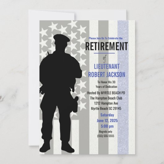 白黒ブルーフラッグ警察の退職 招待状 (正面)