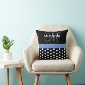 白黒ブルーモノグラムスクリプト水玉模様 クッション (椅子)