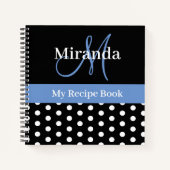 白黒ブルーモノグラム水玉模様レシピ ノートブック (正面)
