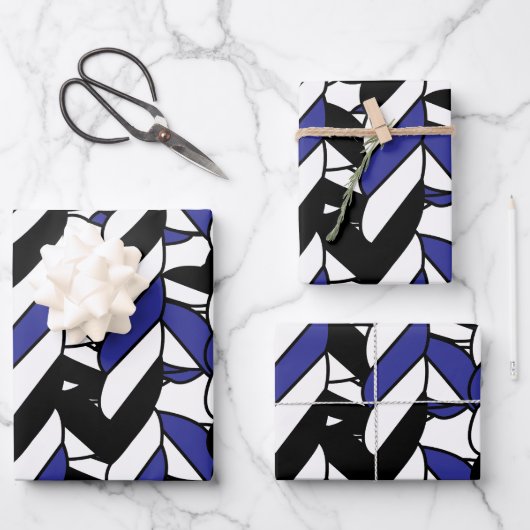 白黒ブルーロープストライプ ラッピングペーパーシート (正面)