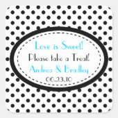 白黒ブルー水玉模様キャンディビュッフェ結婚ーズ スクエアシール (正面)