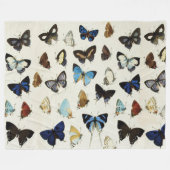 白黒ブルー蝶美しい自然恋人 フリースブランケット (正面(横))