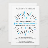 白黒ブルー60thバースデーパーティー花火 招待状 (正面/裏面)