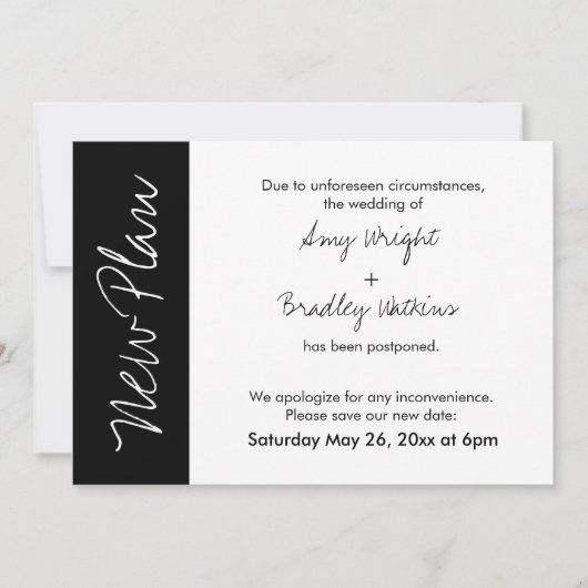 白黒ブロック新しい計画結婚延期されたカード 招待状 (正面)