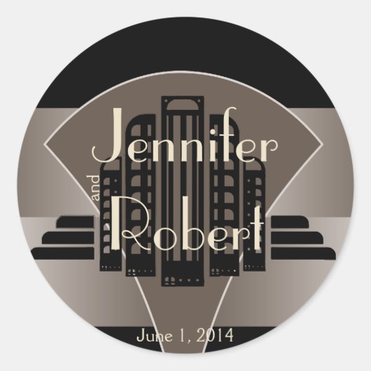 白黒ブロンズアールデコタワー封筒用シール ラウンドシール (正面)