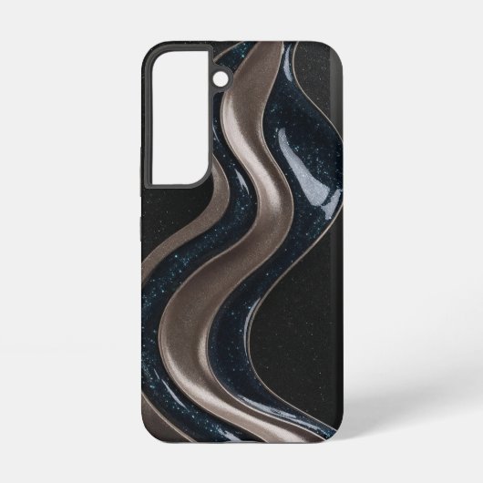 白黒ブロンズ抽象芸術波グリッター SAMSUNG GALAXYケース (裏面)