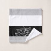 白黒ブーケグレイストライプズ バスタオルセット (ウォッシュタオル)