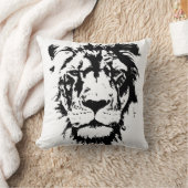 白黒プリントのライオンが付いている枕 クッション (ブランケット)