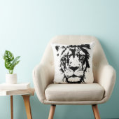 白黒プリントのライオンが付いている枕 クッション (椅子)