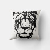 白黒プリントのライオンが付いている枕 クッション (裏面)