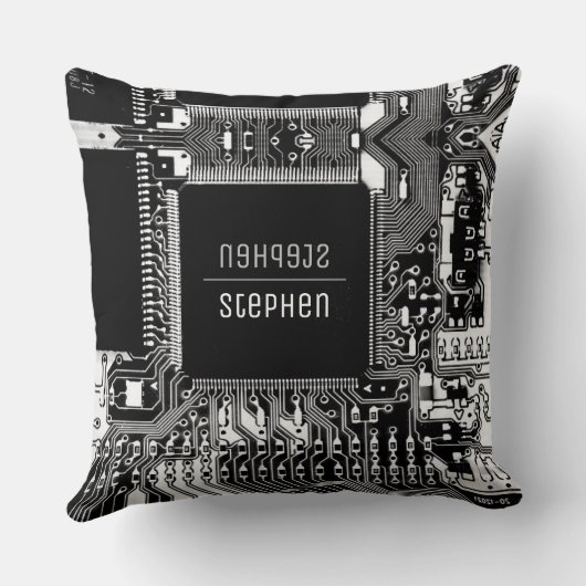 白黒プリント回路基板ギーク電子機器 クッション (裏面)