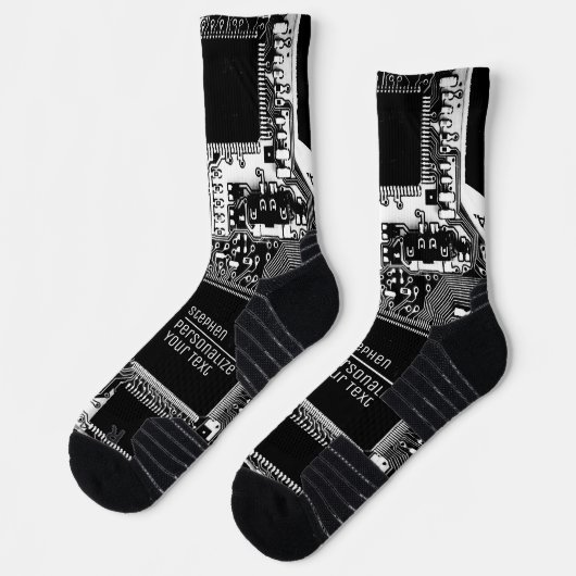 白黒プリント回路基板ギーク電子 ソックス (左)