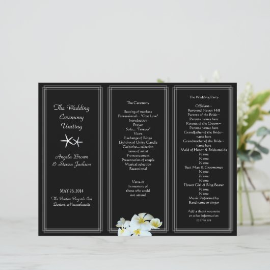 白黒プルメリア結婚式 プログラムテンプレート (スタンド正面)