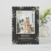 白黒プレイドスノーフレーク写真メリークリスマス シーズンカード (スタンド正面)