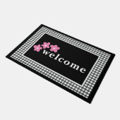白黒プレイドチェックフローラ ドアマット (アングル)