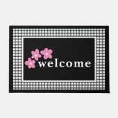白黒プレイドチェックフローラ ドアマット (正面)