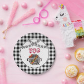 白黒プレイドバンティングバナーBBQパーティー ペーパープレート (パーティー)