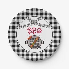 白黒プレイドバンティングバナーBBQパーティー ペーパープレート