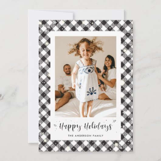 白黒プレイドフォトハッピーホリデーズカード シーズンカード (正面)