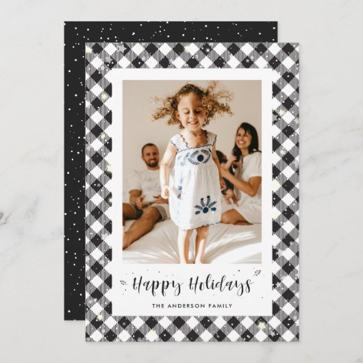 白黒プレイドフォトハッピーホリデーズカード シーズンカード (正面/裏面)