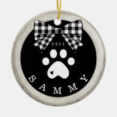 白黒プレイドポープリントペットフォトウッドスライス セラミックオーナメント (正面)