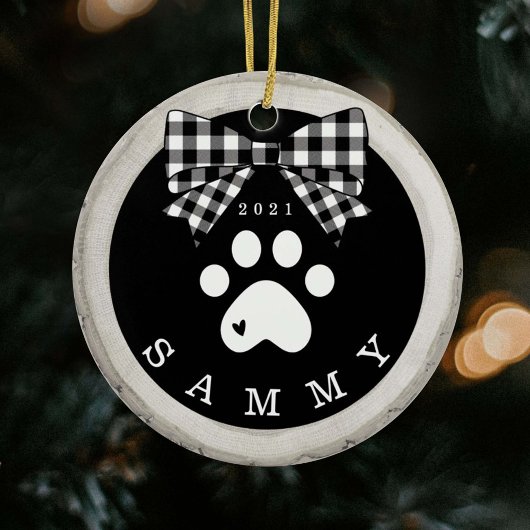 白黒プレイドポープリントペットフォトウッドスライス セラミックオーナメント