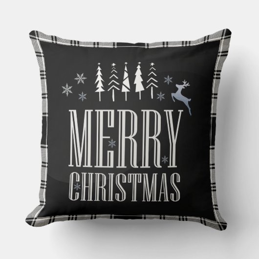 白黒プレイドメリークリスマスホリデー クッション (正面)