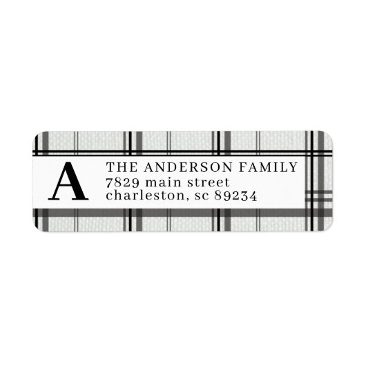 白黒プレイドモノグラムの差出人住所 ラベル (正面)
