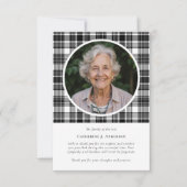 白黒プレイド悔やみや弔慰写真葬儀 サンキューカード (正面)