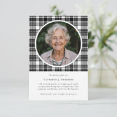 白黒プレイド悔やみや弔慰写真葬儀 サンキューカード (スタンド正面)