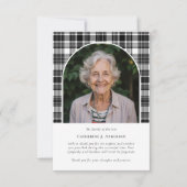 白黒プレイド悔やみや弔慰写真葬儀 サンキューカード (正面)