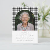 白黒プレイド悔やみや弔慰写真葬儀 サンキューカード (スタンド正面)