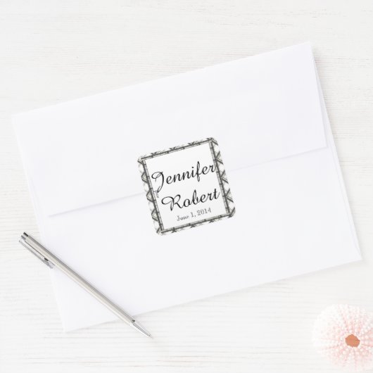 白黒プレイド結婚封筒用シール スクエアシール (封筒)