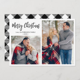 白黒プレイド2フォトコラージュクリスマス シーズンカード
