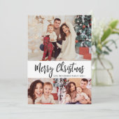 白黒プレイド3フォトコラージクリスマスカード シーズンカード (スタンド正面)