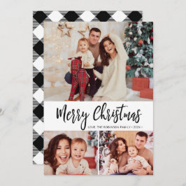 白黒プレイド3フォトコラージクリスマスカード シーズンカード
