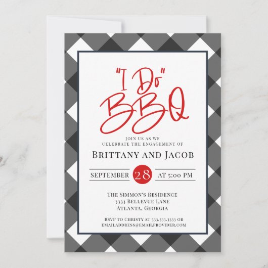 白黒プレイドI do BBQ婚約招待状 招待状 (正面)