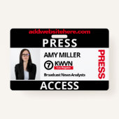 白黒プレスパス名前をカスタムする従業員 バッジ (正面)