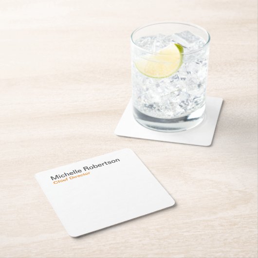 白黒プレーンのミニマリスト独自の名前を追加 スクエアペーパーコースター (インサイチュ)