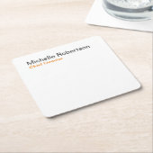 白黒プレーンのミニマリスト独自の名前を追加 スクエアペーパーコースター (アングル)