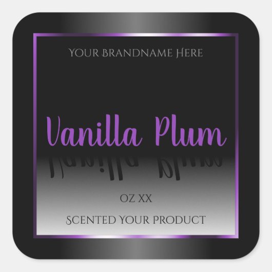 白黒プロダクトラベル紫きらめく枠 スクエアシール (正面)