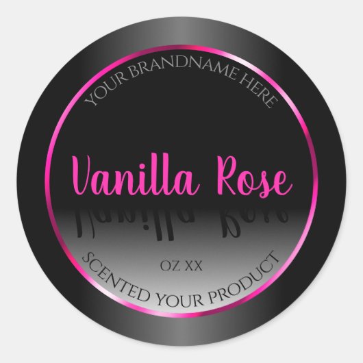 白黒プロダクトラベル華やかなピンクのフレーム ラウンドシール (正面)