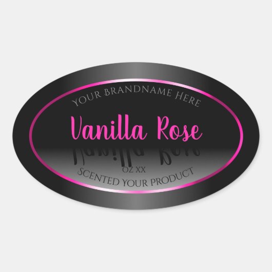 白黒プロダクトラベル華やかなピンクのフレーム 楕円形シール (正面)