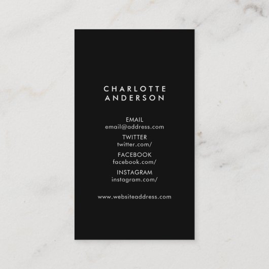 白黒プロファイルのヘッドショット写真 名刺 (裏面)