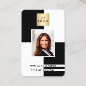 白黒プロフィール企業の写真ロゴQRコード 名刺 (正面)