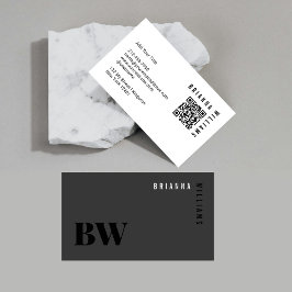 白黒プロフェッショナルQRコードモノグラムミニマル 名刺