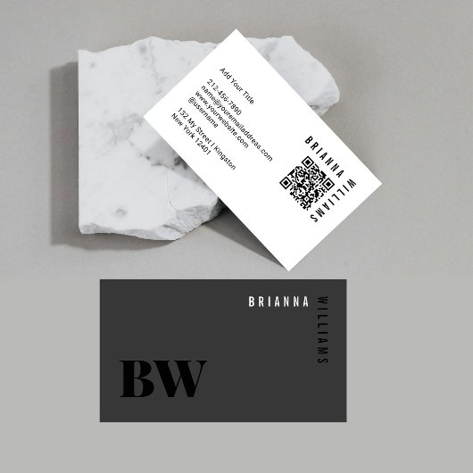 白黒プロフェッショナルQRコードモノグラムミニマル 名刺